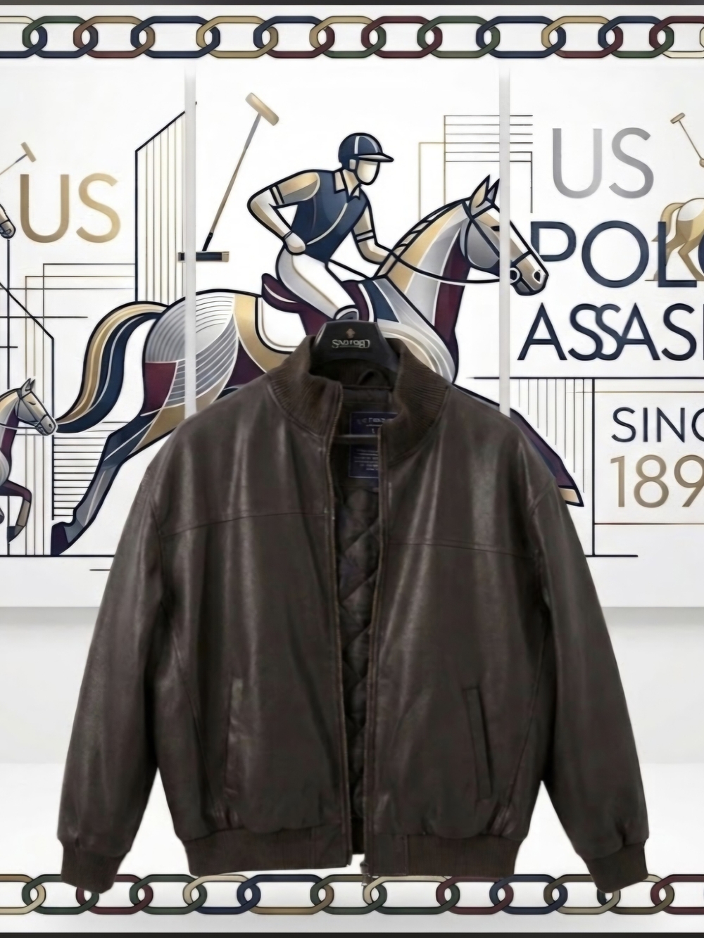 U. S. Polo Assaain Classic Men’s Brown Leather Bomber Jacket -